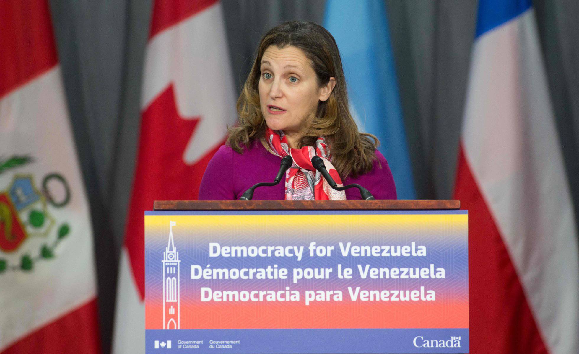 A ministra de Relações Exteriores do Canadá, Chrystia Freeland, em fevereiro L. HAGBERG AFP