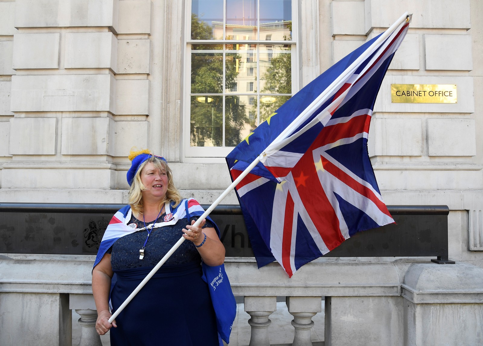 Manifestante contrária ao Brexit protesta em Londres, em julho de 2019 — Foto: Toby Melville/Reuters