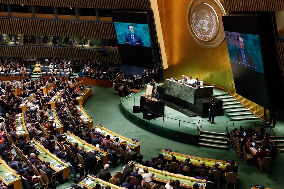 (Nova York - EUA, 24/09/2019) Presidente da República, Jair Bolsonaro, discursa durante a abertura do Debate Geral da 74ª Sessão da Assembleia Geral das Nações Unidas (AGNU). 
Foto: Carolina Antunes/PR