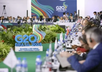 Os chefes de finanças do Grupo das 20 economias avançadas e emergentes se reúnem em São Paulo, Brasil, em 29 de fevereiro de 2024. (Foto: Kyodo News via Getty Images)