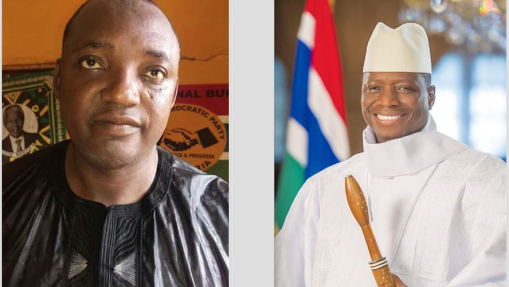 O presidente eleito, Adama Barrow, à esquerda, e o ditador Yahya Jammeh, à direita.