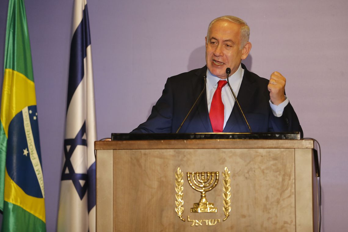 O primeiro-ministro de Israel, Benjamin Netanyahu, participa de encontro com a comunidade judaica do Rio e amigos cristãos de Israel, no Hotel Hilton em Copacabana.