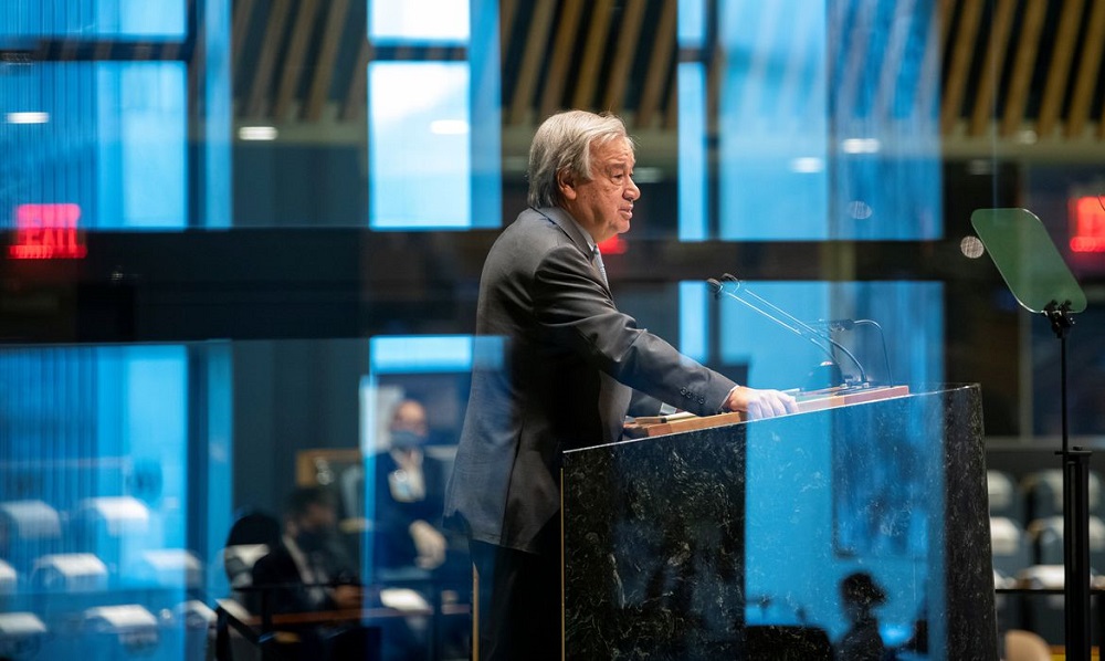 O secretário-geral das Nações Unidas, Antonio Guterres, fala durante a 75ª Assembleia Geral anual da ONU, que está sendo realizada principalmente devido à pandemia da doença coronavírus (COVID-19)