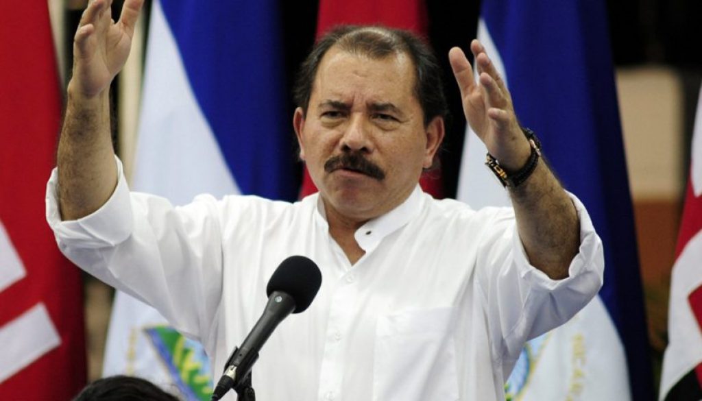Nicaragua's President Daniel Ortega addresses the audience in Managua